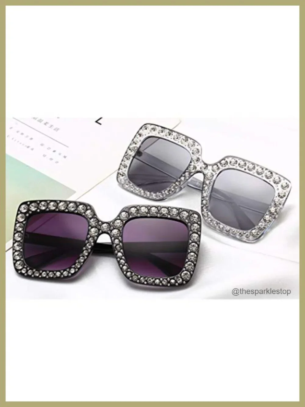 Oversized Rhinestone Square Sunglasses Women Crystal Frame Gradient Lens UV